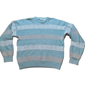 Vintage Claiborne Striped Australia Cotton Sweater Textured Size Large Blue